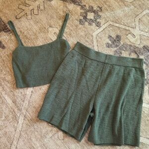 Madewell knit green set with tank and high waisted shorts